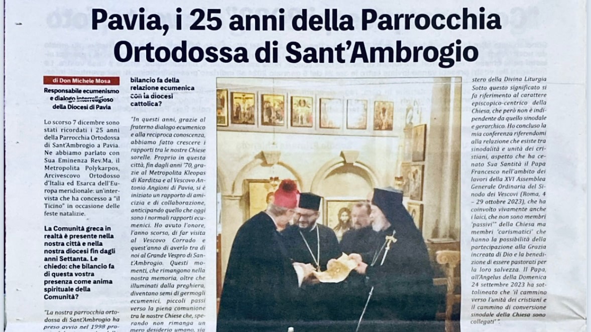 Intervista del Metropolita Policarpo al settimane della Diocesi di Pavia “Il ticino”